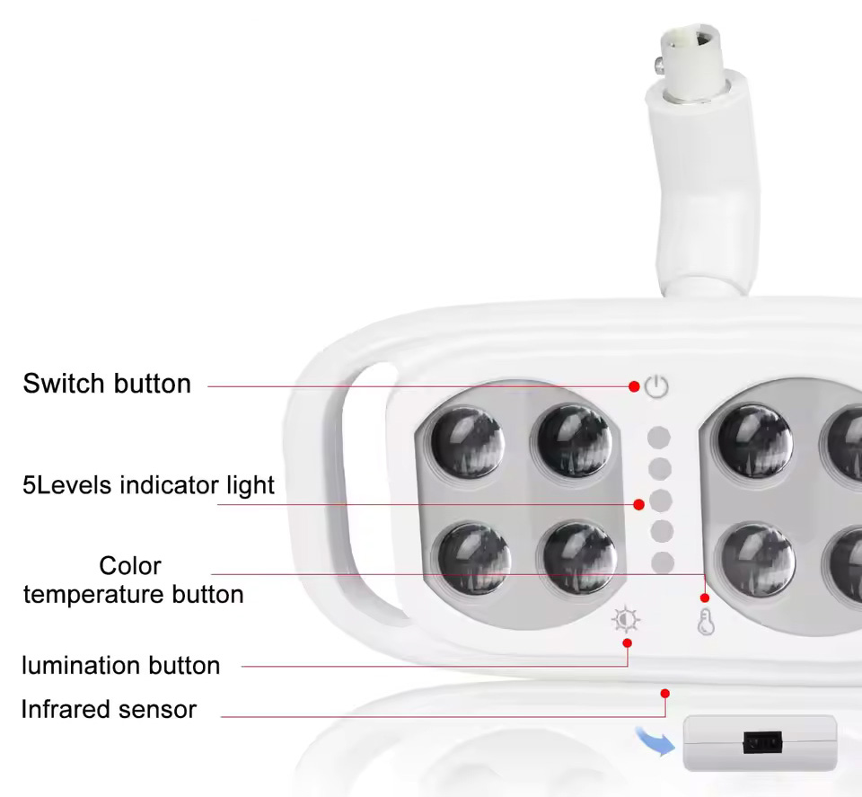 Dental Chair Light Infrared Inductive Oral Light Lamp 8LED 10W Dual-Color Adjustable